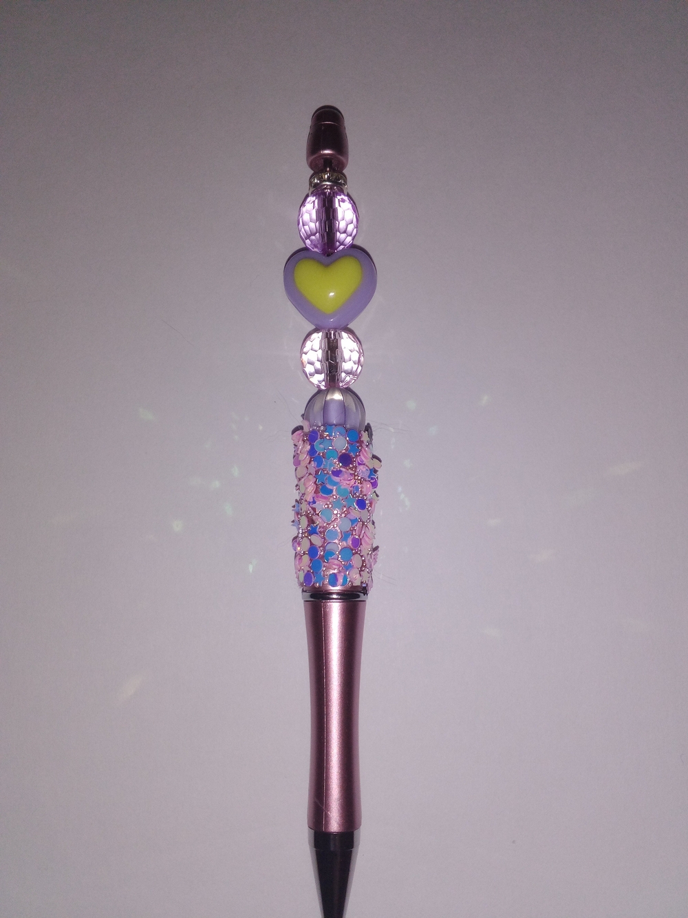 Light Purple Beaded Pen Purple Heart with Yellow Accent